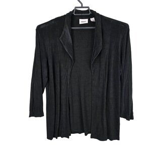 Womens Chicos Travelers Black Open Front Slinky Cardigan Acetate Blend Size 2